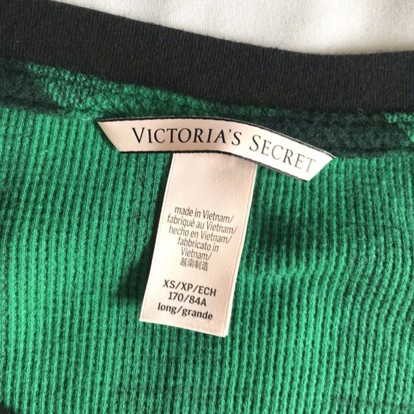 Victorias Secret Green Black Plaid Thermal Long Sleeve Sleep Shirt PJ Pajamas XS - Picture 2 of 7